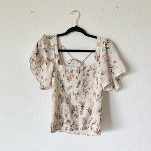 Abercrombie & Fitch Cream Puff Sleeve Ruffled Blouse